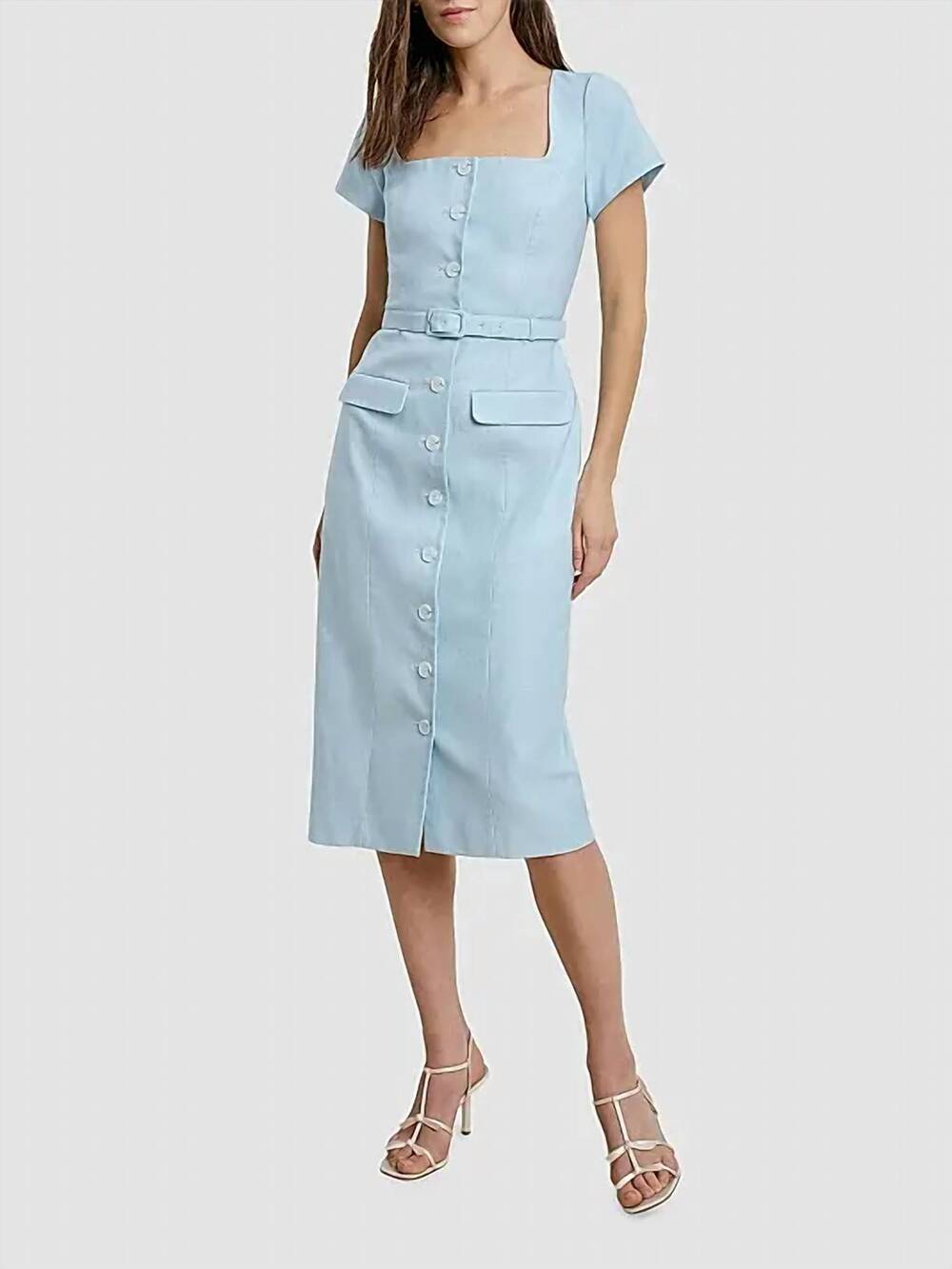 NEW FAVORITE DAUGHTER mademoiselle belted cotton midi dress in sky blue